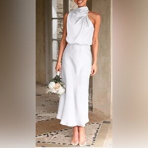 PRETTYGARDEN 2025 Satin Dress Elegant Mock Neck Cocktail Party Maxi Dress